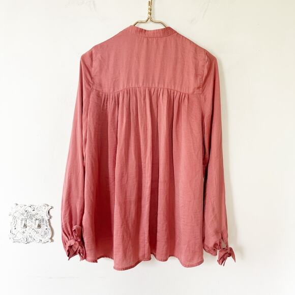 abercrombie & fitch Salmon Pink Silky Collarless Tie Sleeve Oversized Shirt M - Picture 5 of 8
